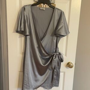 Dress Forum Silver Satin Wrap Dress